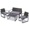 Gardeon 4 PCS Outdoor Sofa Set Rattan Furniture Glass Top Table Chairs Black