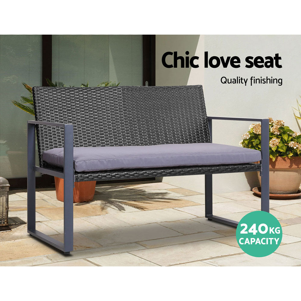 Gardeon 4 PCS Outdoor Sofa Set Rattan Furniture Glass Top Table Chairs Black Gardeon
