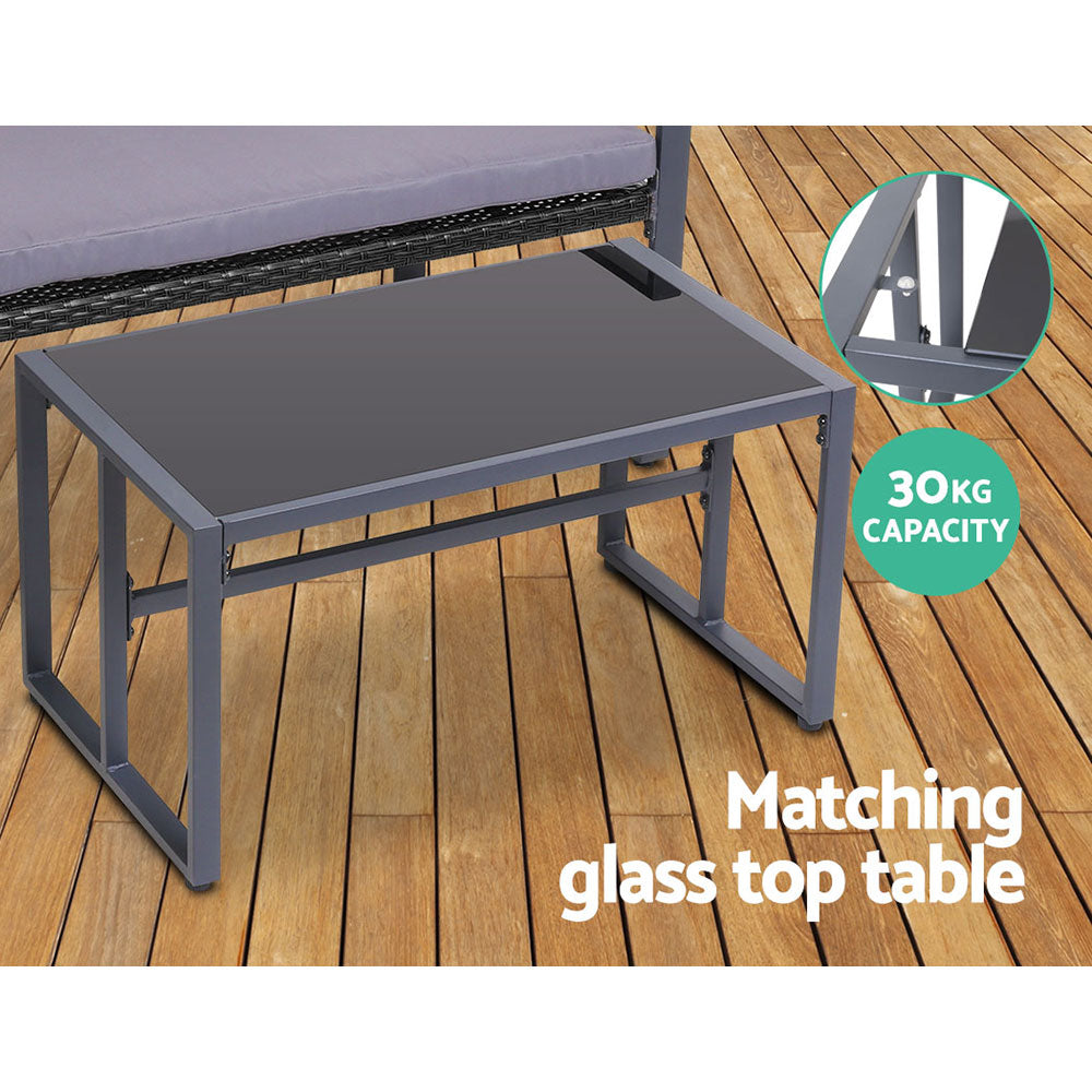 Gardeon 4 PCS Outdoor Sofa Set Rattan Furniture Glass Top Table Chairs Black Gardeon