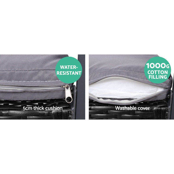 Gardeon 4 PCS Outdoor Sofa Set Rattan Furniture Glass Top Table Chairs Black Gardeon