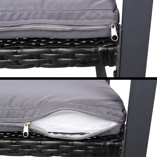 Gardeon 4 PCS Outdoor Sofa Set Rattan Furniture Glass Top Table Chairs Black Gardeon