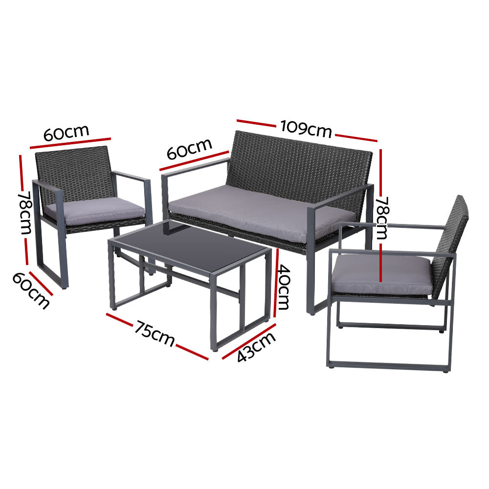Gardeon 4 PCS Outdoor Sofa Set Rattan Furniture with Storage Cover Chairs Black Gardeon