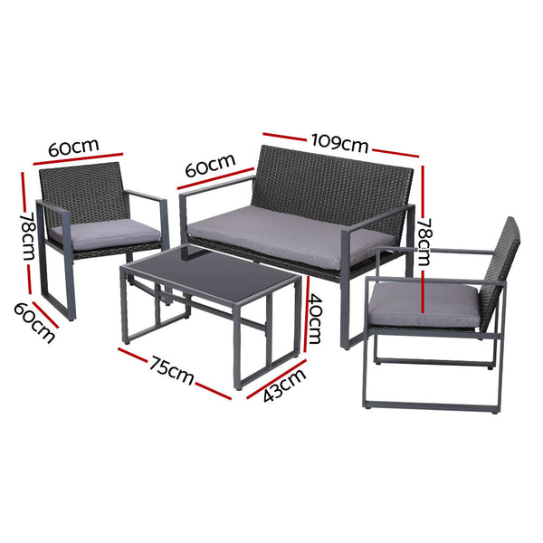 Gardeon 4 PCS Outdoor Sofa Set Rattan Furniture with Storage Cover Chairs Black Gardeon