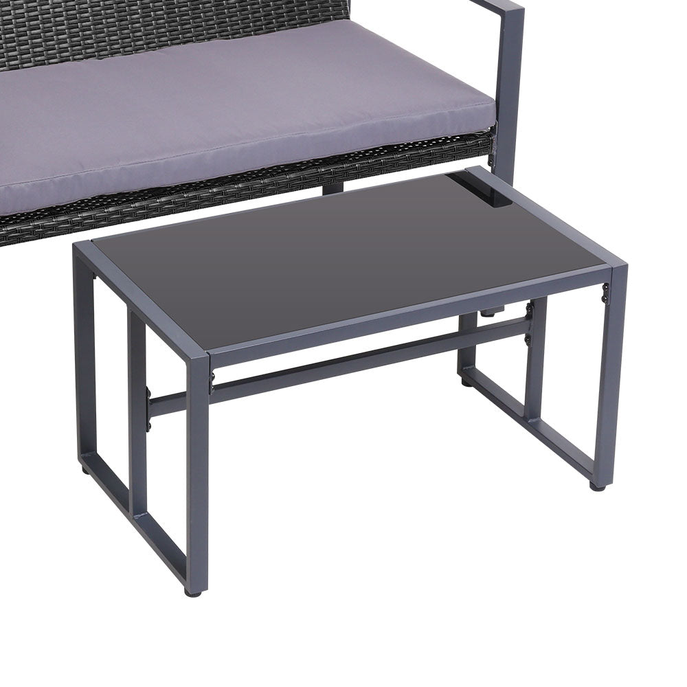 Gardeon 4 PCS Outdoor Sofa Set Rattan Furniture with Storage Cover Chairs Black Gardeon