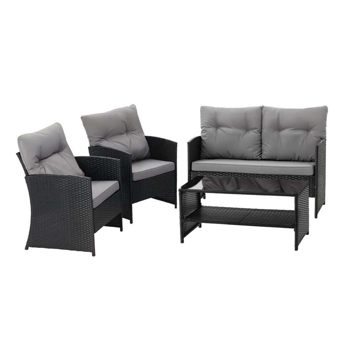 Gardeon 4-Piece Outdoor Sofa Set Coffee Table Chair Rattan Furniture Black Awezingly