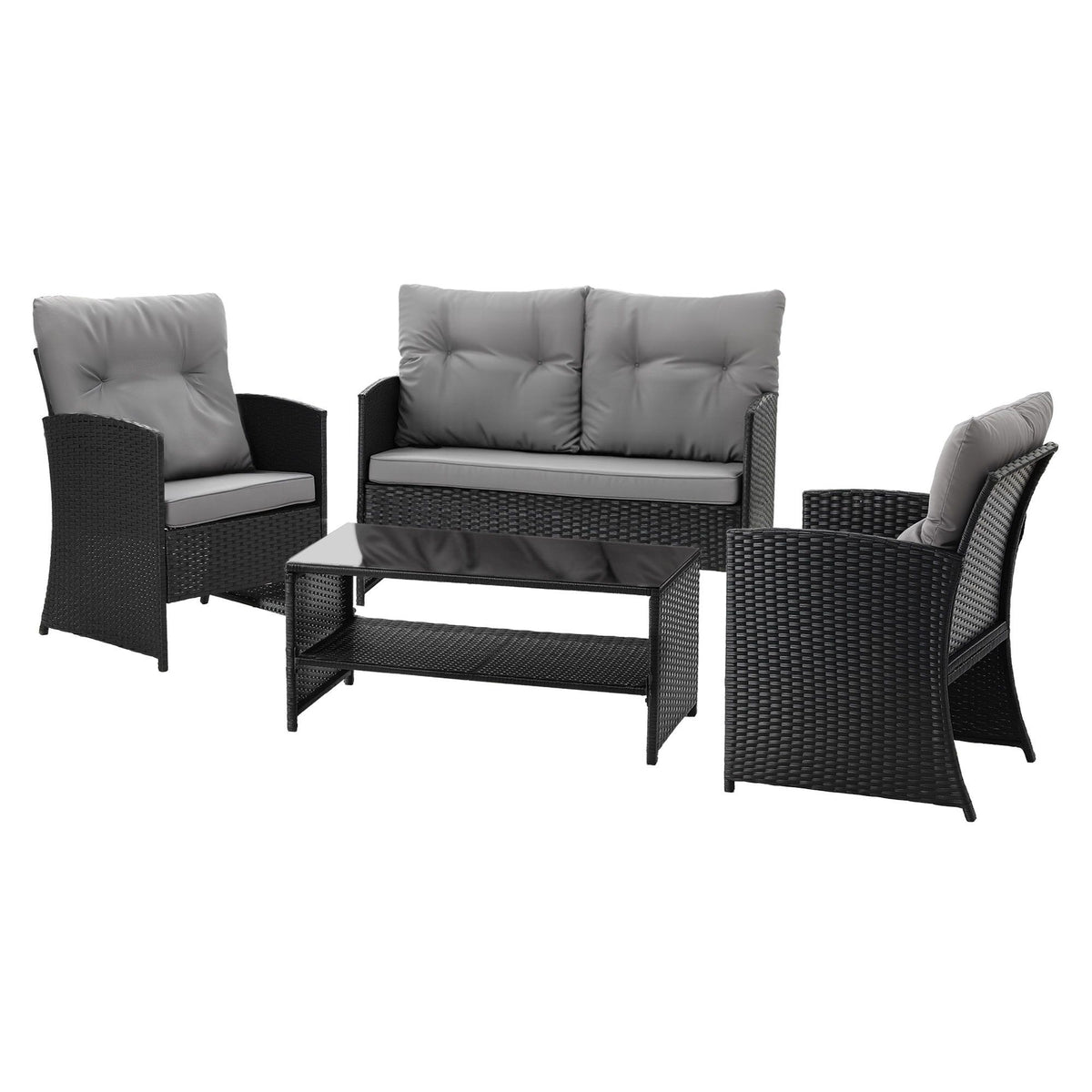 Gardeon 4-Piece Outdoor Sofa Set Coffee Table Chair Rattan Furniture Black Awezingly