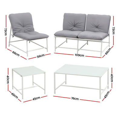 Gardeon 5-Piece Outdoor Sofa Set with Cushions table and Chairs White