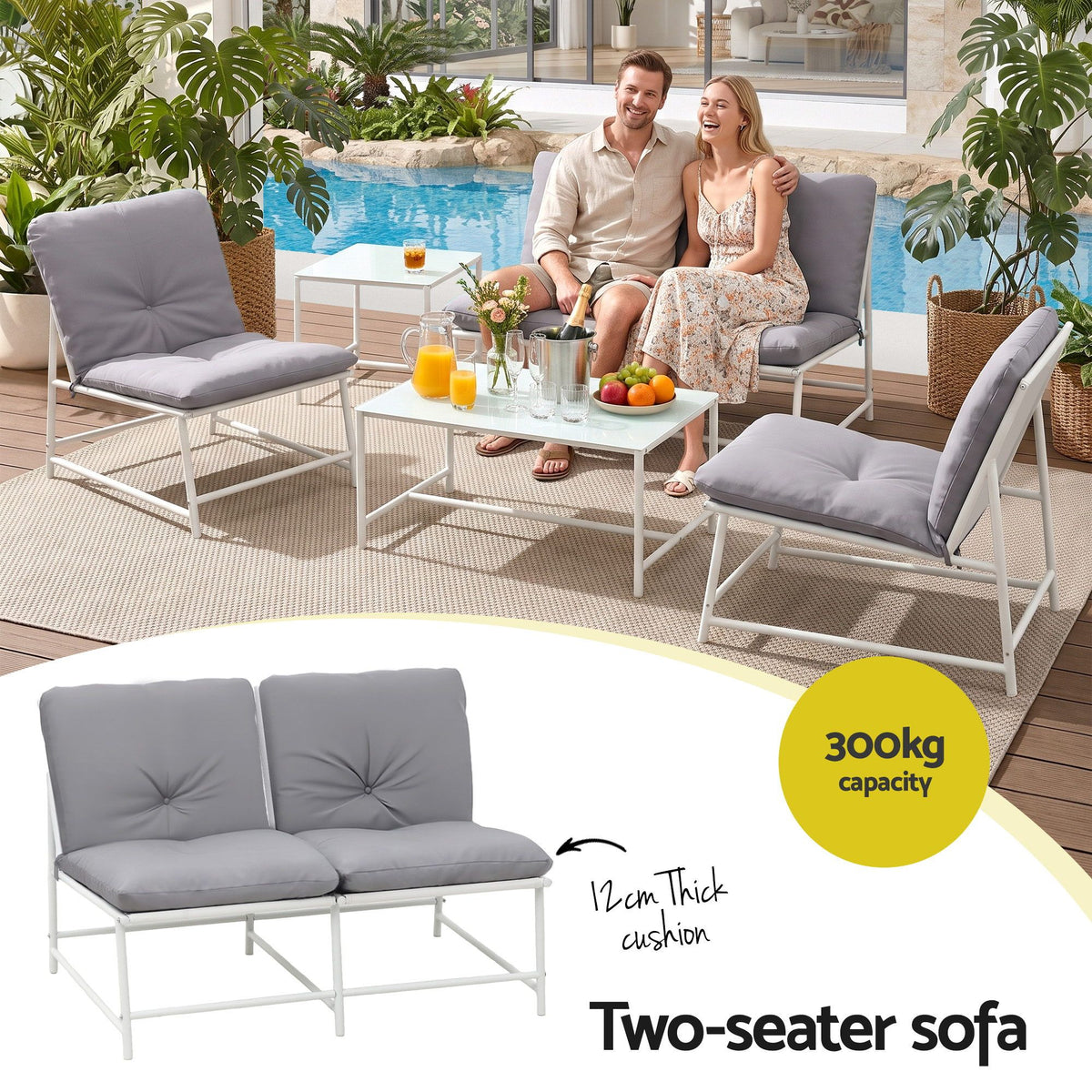 Gardeon 5-Piece Outdoor Sofa Set with Cushions table and Chairs White Awezingly