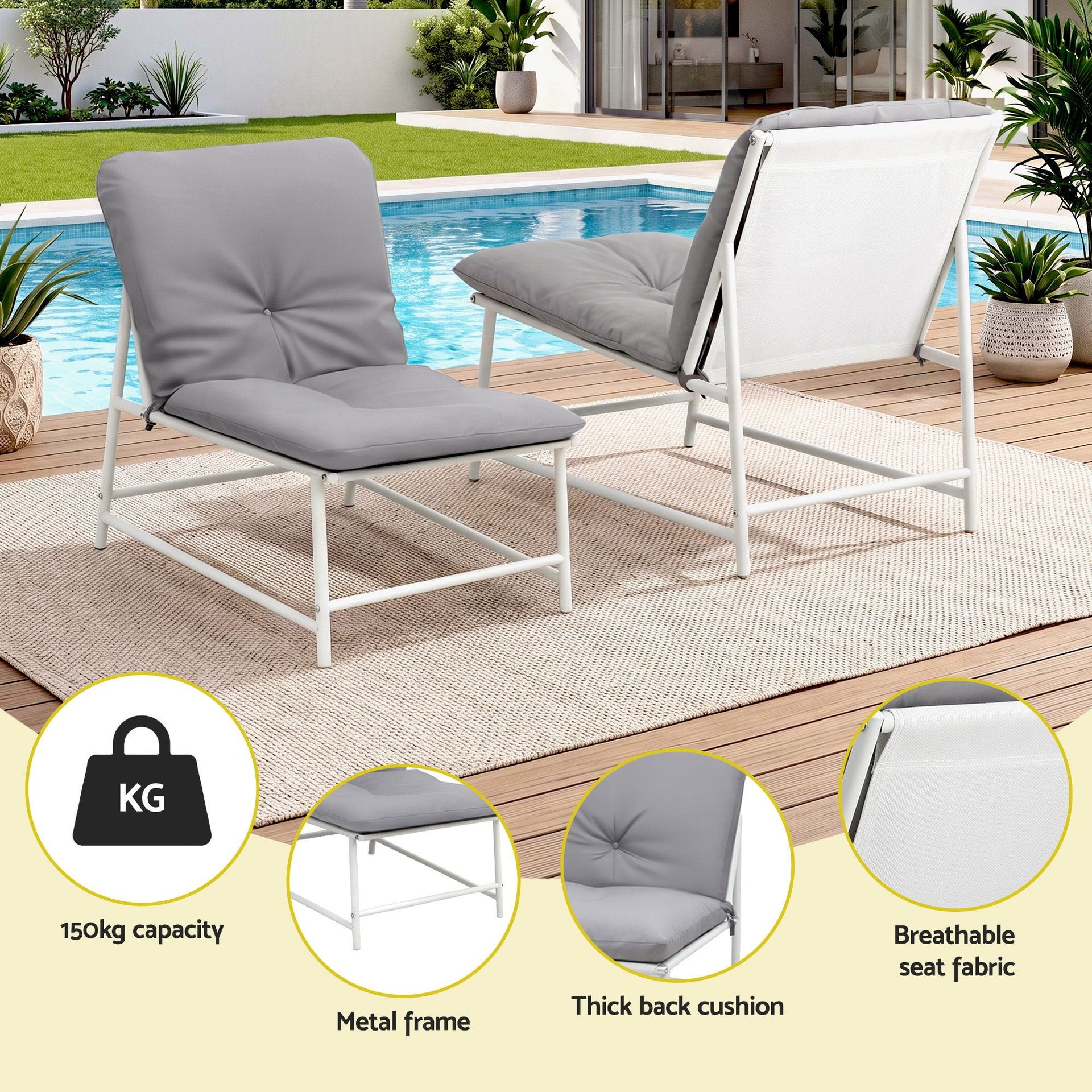 Gardeon 5-Piece Outdoor Sofa Set with Cushions table and Chairs White Awezingly