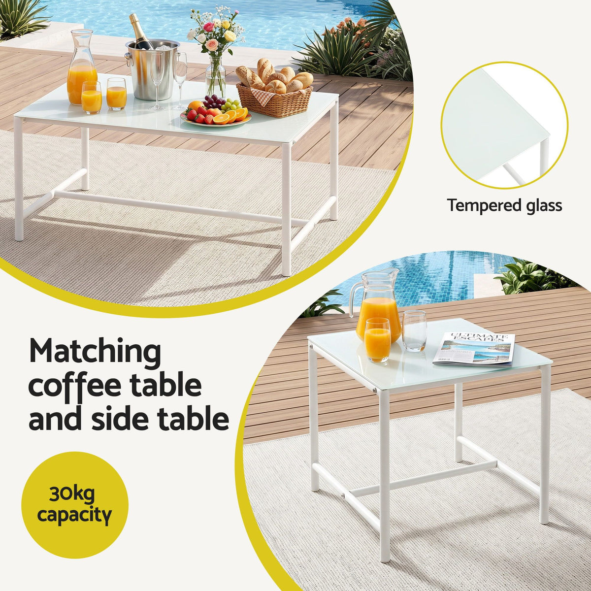 Gardeon 5-Piece Outdoor Sofa Set with Cushions table and Chairs White Awezingly