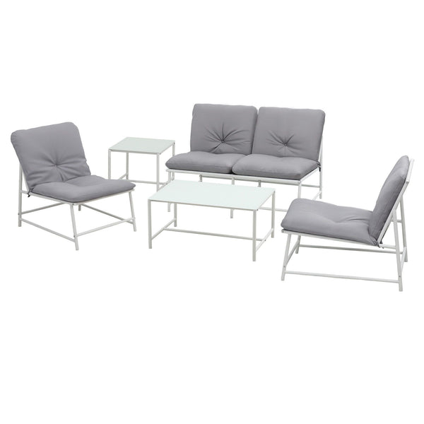 Gardeon 5-Piece Outdoor Sofa Set with Cushions table and Chairs White Awezingly
