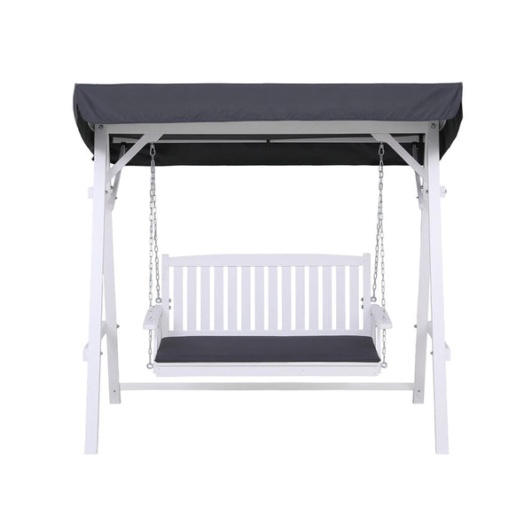 Gardeon Outdoor Wooden Swing Chair Garden Bench Canopy Cushion 3 Seater White Awezingly