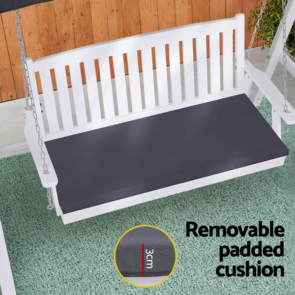 Gardeon Outdoor Wooden Swing Chair Garden Bench Canopy Cushion 3 Seater White Awezingly