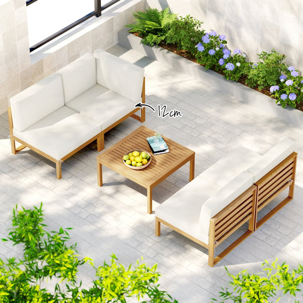 Gardeon 4-Seater Outdoor Sofa Set Wooden Lounge Setting 5PCS Awezingly