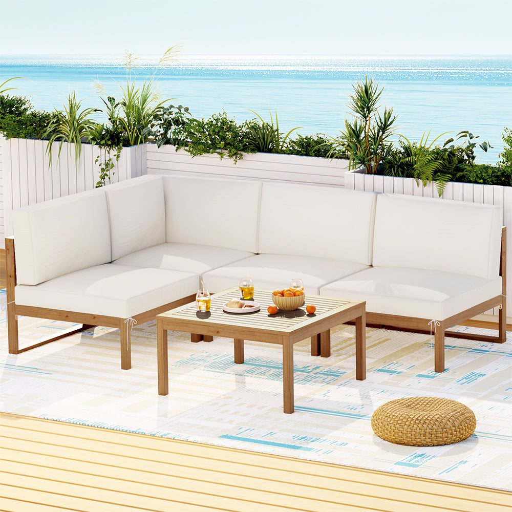 Gardeon 4-Seater Outdoor Sofa Set Wooden Lounge Setting 5PCS Awezingly