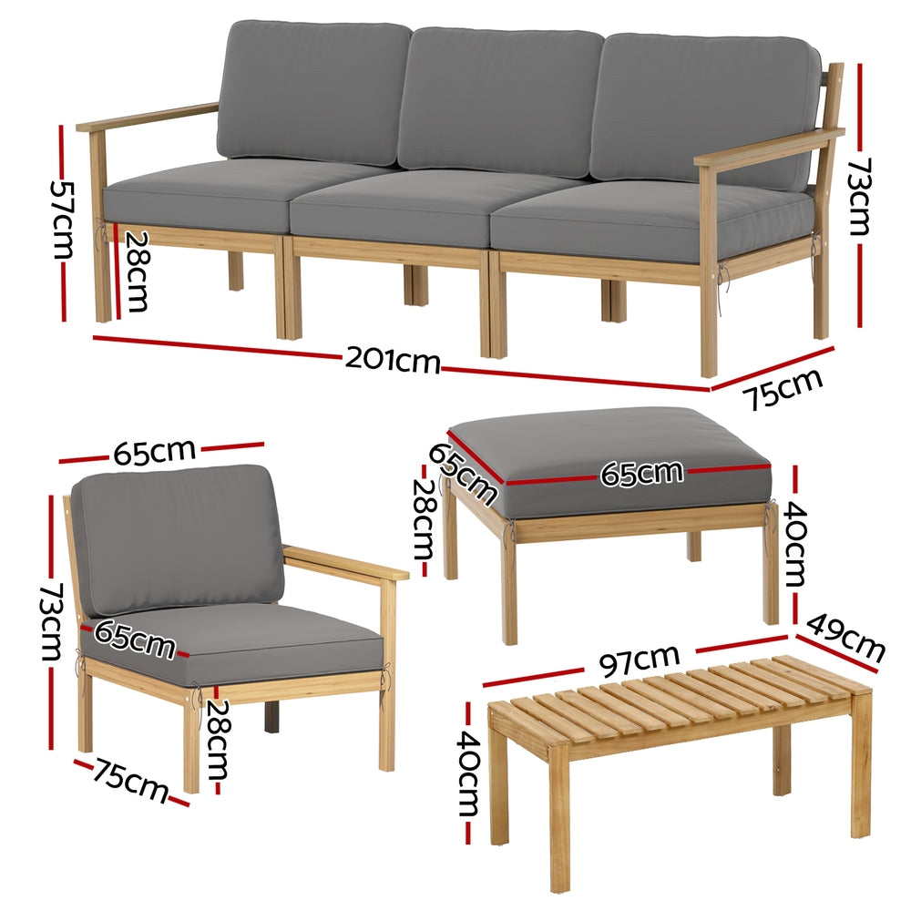 Gardeon 5-Seater Outdoor Sofa Set Wooden Lounge Setting 6PCS Awezingly