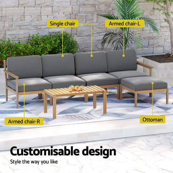 Gardeon 5-Seater Outdoor Sofa Set Wooden Lounge Setting 6PCS Awezingly