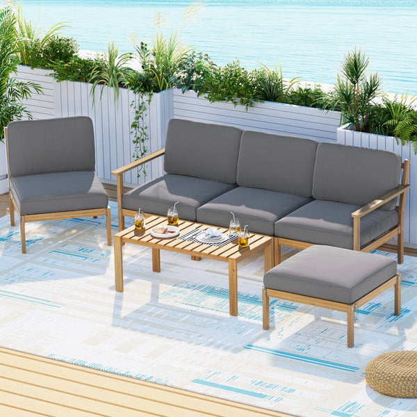 Gardeon 5-Seater Outdoor Sofa Set Wooden Lounge Setting 6PCS Awezingly