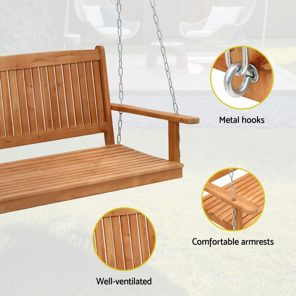 Gardeon Wooden 2-Seater Outdoor Swing Chair with Black Stand Hanging Chair Patio Furniture Awezingly