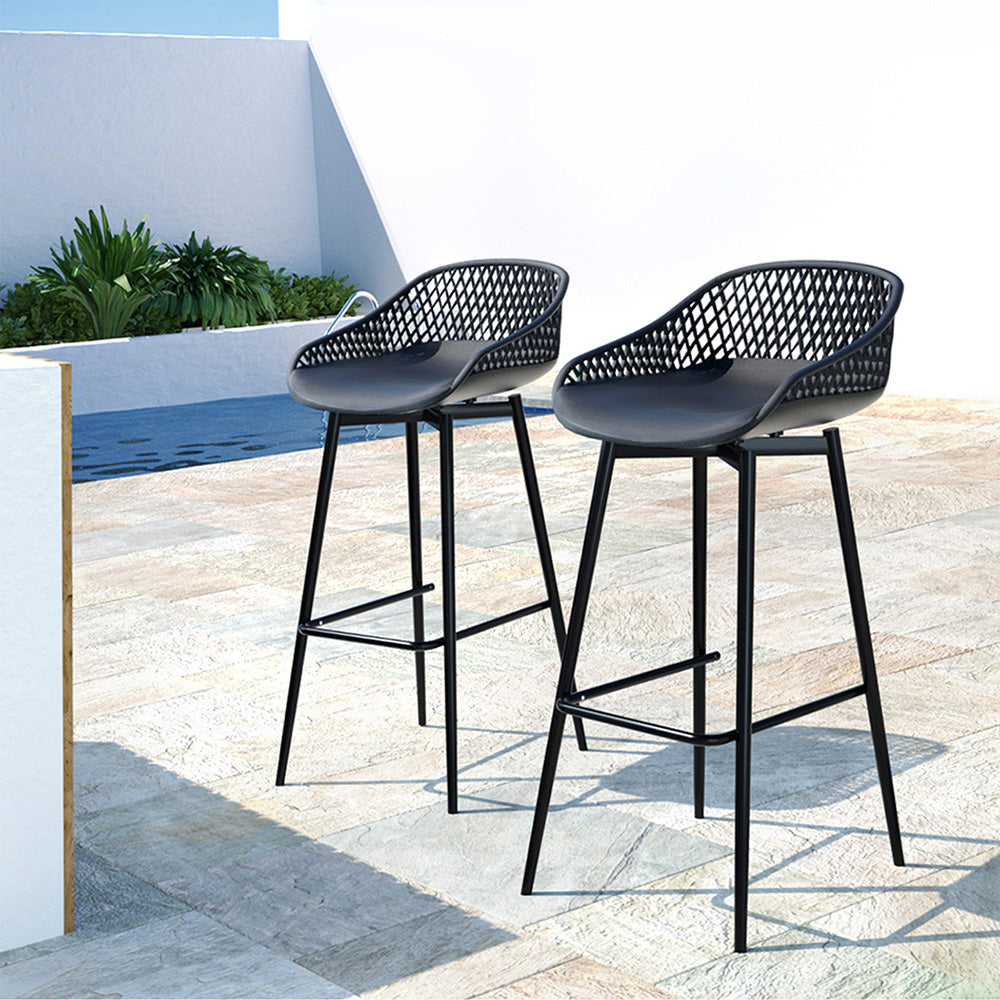 Gardeon 2PC Outdoor Bar Stools Plastic Metal Dining Chair Patio Furniture Garden Gardeon
