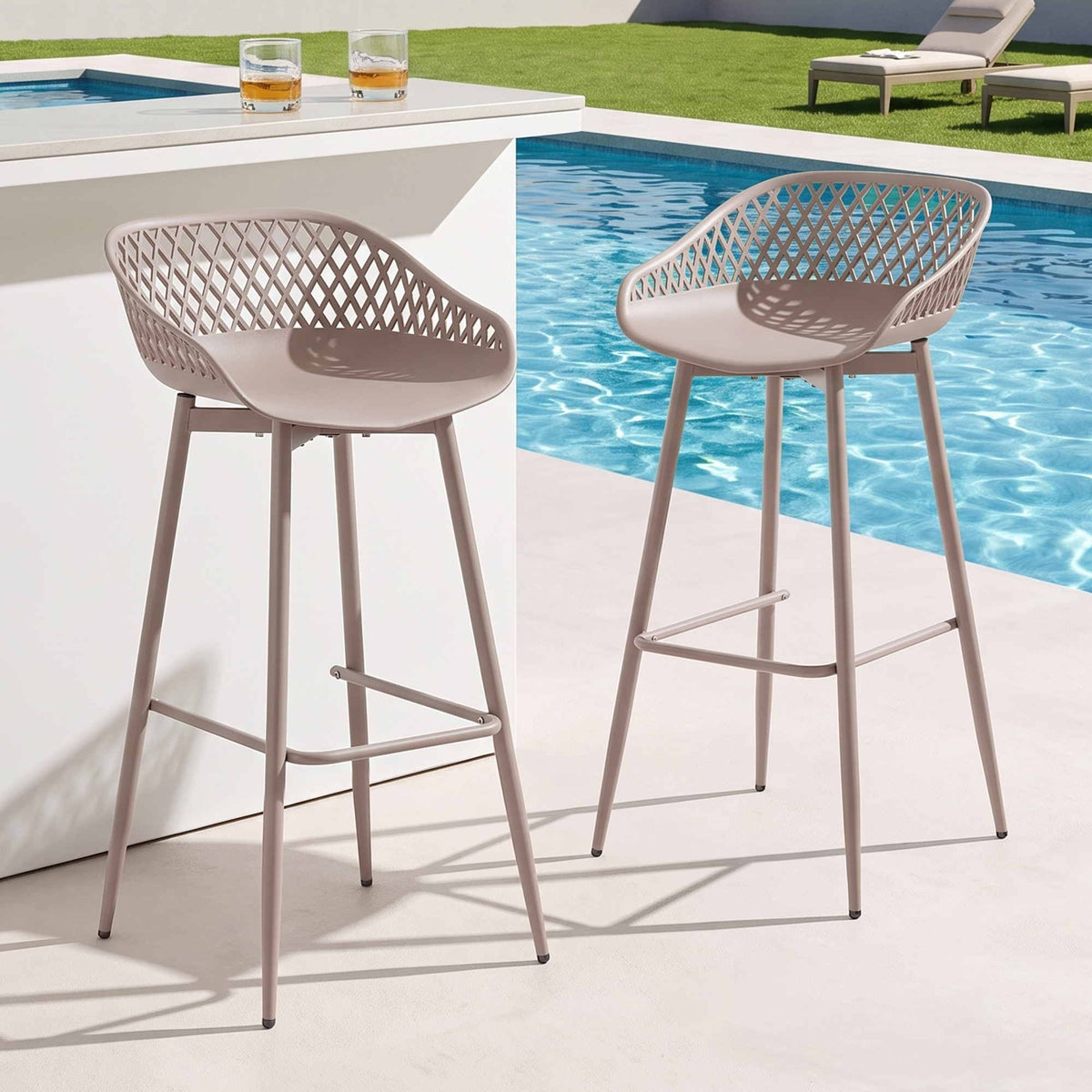 Gardeon 2PC Outdoor Bar Stools Plastic Metal Dining Chair Patio Furniture Coffee Awezingly