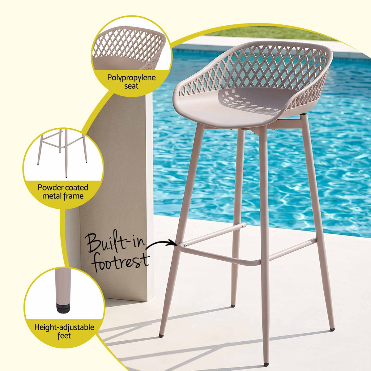Gardeon 2PC Outdoor Bar Stools Plastic Metal Dining Chair Patio Furniture Coffee Awezingly
