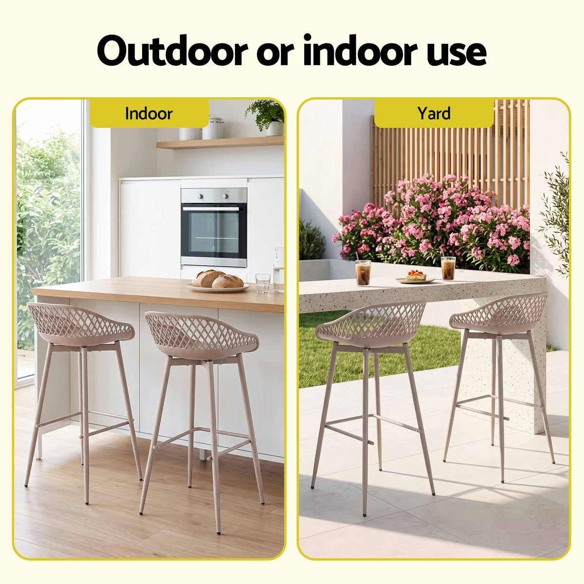 Gardeon 2PC Outdoor Bar Stools Plastic Metal Dining Chair Patio Furniture Coffee Awezingly
