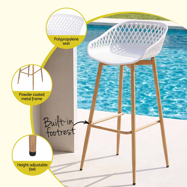 Gardeon 2PC Outdoor Bar Stools Plastic Metal Dining Chair Patio Furniture White Awezingly