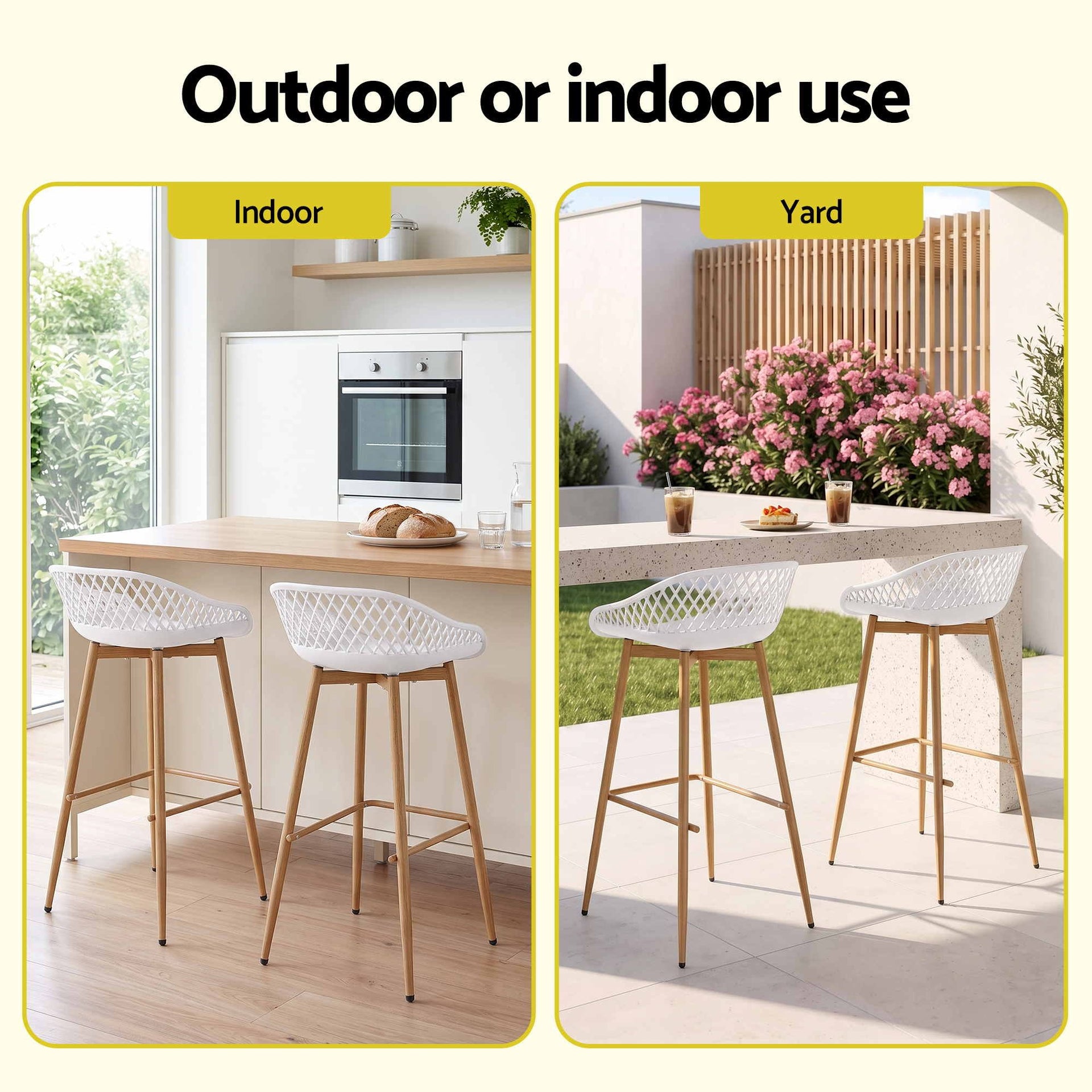 Gardeon 2PC Outdoor Bar Stools Plastic Metal Dining Chair Patio Furniture White Awezingly