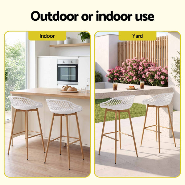 Gardeon 2PC Outdoor Bar Stools Plastic Metal Dining Chair Patio Furniture White Awezingly