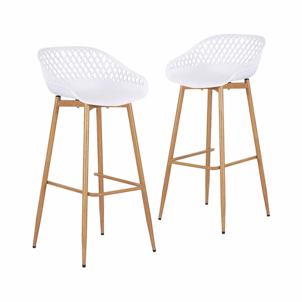 Gardeon 2PC Outdoor Bar Stools Plastic Metal Dining Chair Patio Furniture White Awezingly