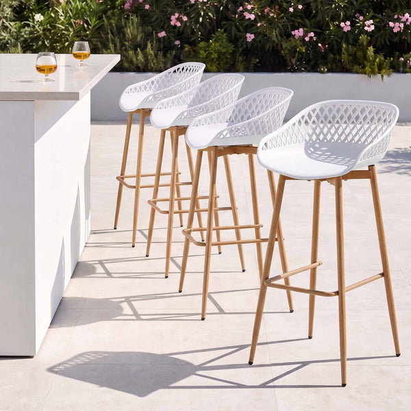 Gardeon 4-Piece Outdoor Bar Stools Plastic Metal Dining Chair Balcony White Awezingly