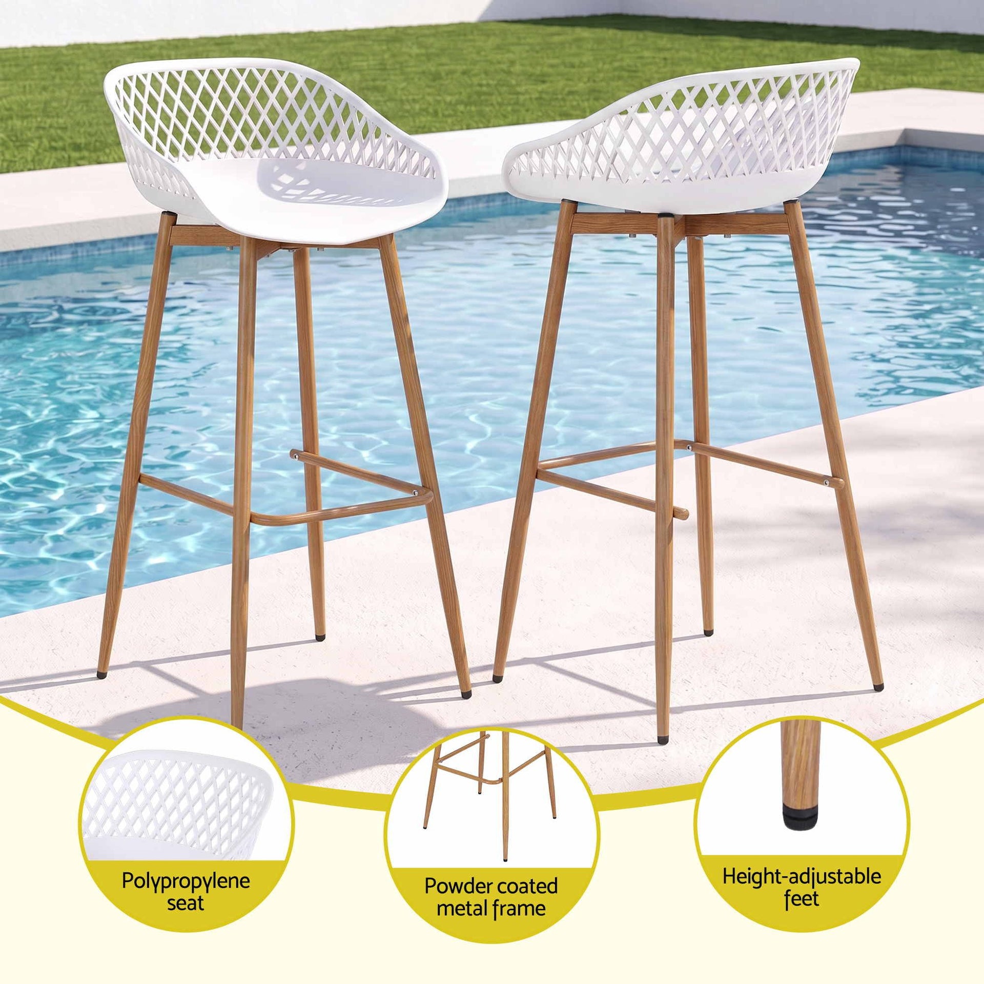 Gardeon 4-Piece Outdoor Bar Stools Plastic Metal Dining Chair Balcony White Awezingly