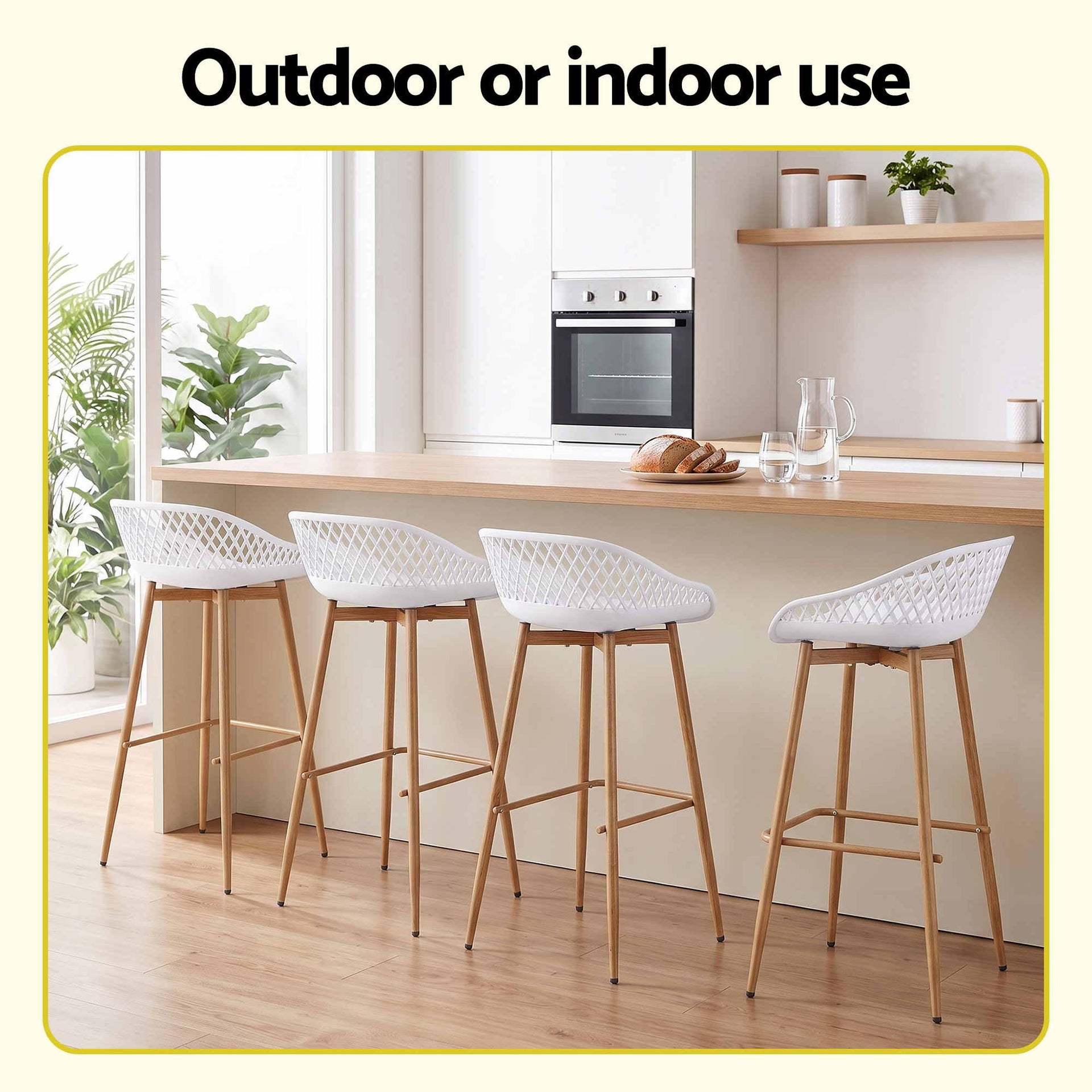 Gardeon 4-Piece Outdoor Bar Stools Plastic Metal Dining Chair Balcony White Awezingly