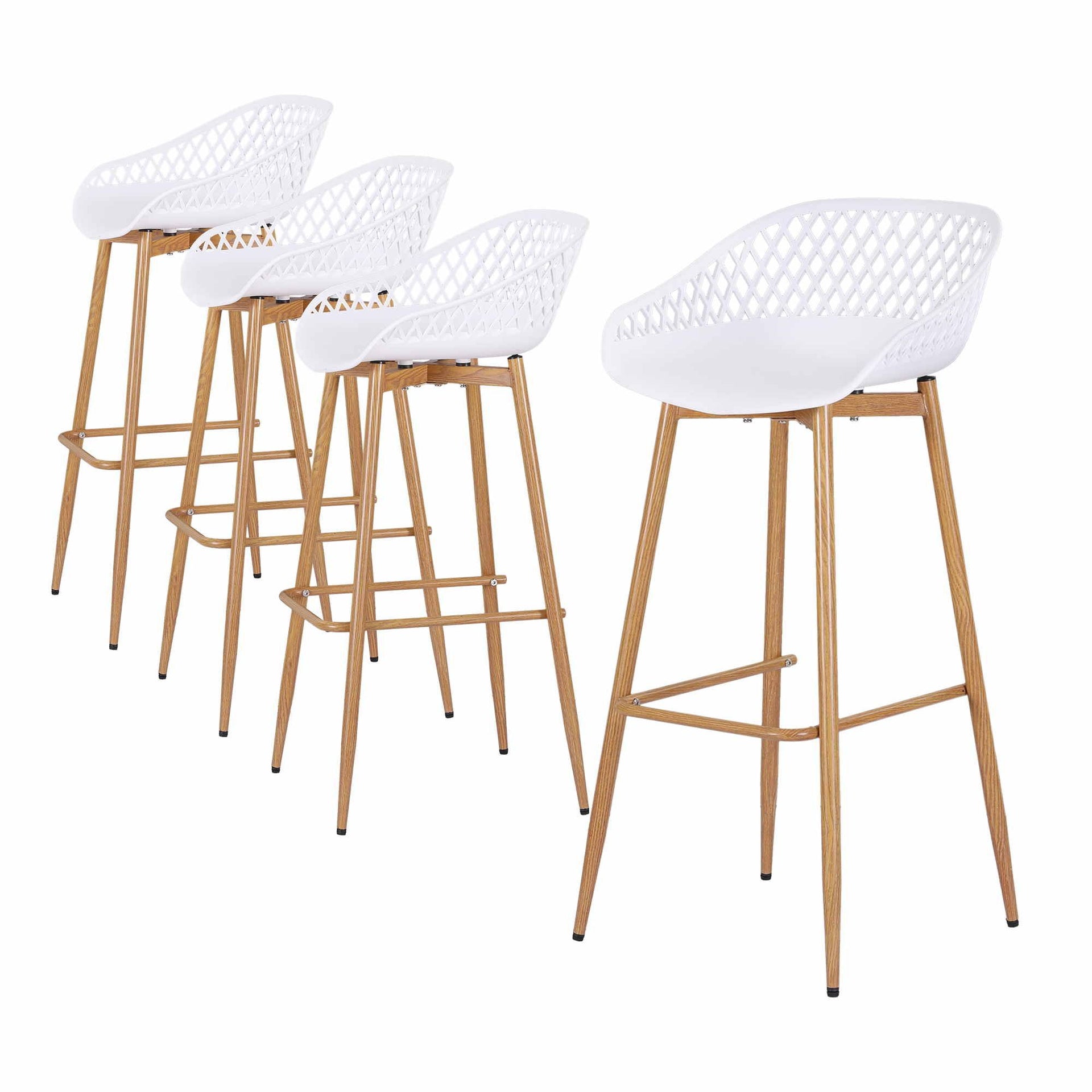 Gardeon 4-Piece Outdoor Bar Stools Plastic Metal Dining Chair Balcony White Awezingly