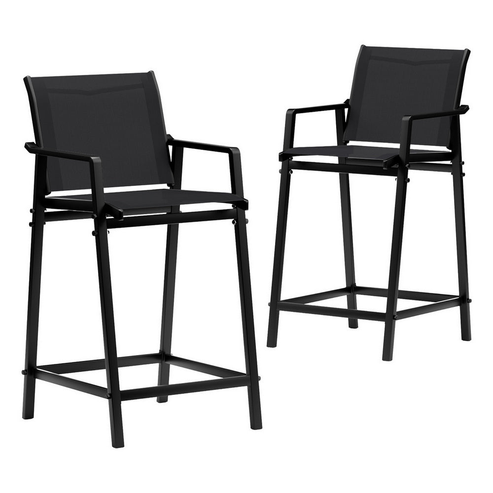 Gardeon 2PC Outdoor Bar Stools Steel Dining Chairs Patio Furniture Garden Black Gardeon