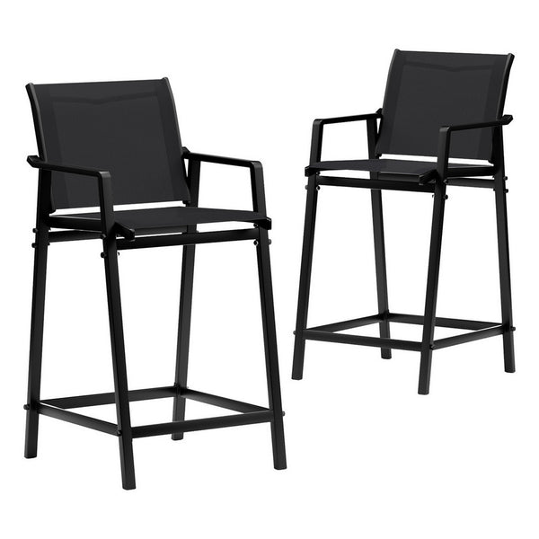 Gardeon 2PC Outdoor Bar Stools Steel Dining Chairs Patio Furniture Garden Black Gardeon