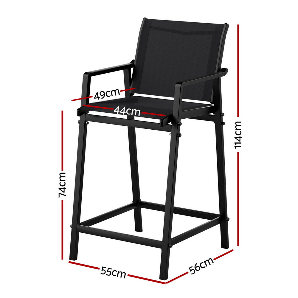 Gardeon 2PC Outdoor Bar Stools Steel Dining Chairs Patio Furniture Garden Black Gardeon