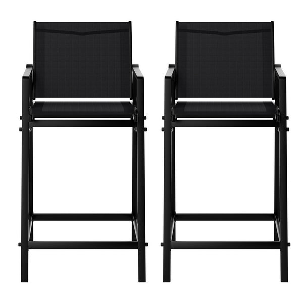Gardeon 2PC Outdoor Bar Stools Steel Dining Chairs Patio Furniture Garden Black Gardeon