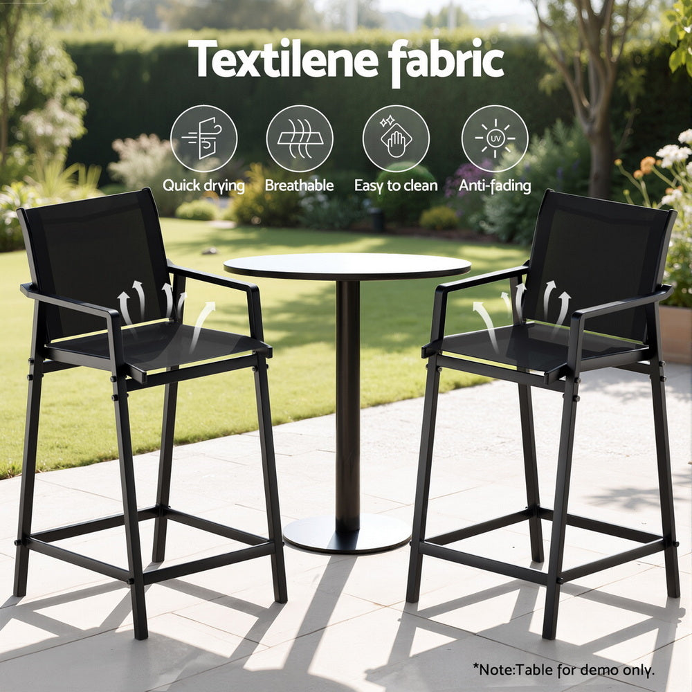 Gardeon 2PC Outdoor Bar Stools Steel Dining Chairs Patio Furniture Garden Black Gardeon