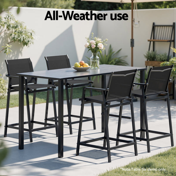 Gardeon 2PC Outdoor Bar Stools Steel Dining Chairs Patio Furniture Garden Black Gardeon
