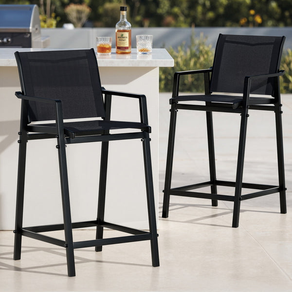 Gardeon 2PC Outdoor Bar Stools Steel Dining Chairs Patio Furniture Garden Black Gardeon