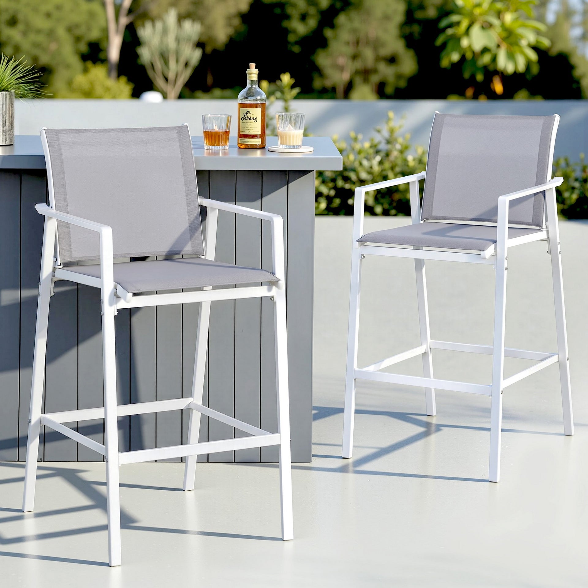 Gardeon 2PC Outdoor Bar Stools Dining Chairs Patio Furniture Garden Steel Textilene White Awezingly