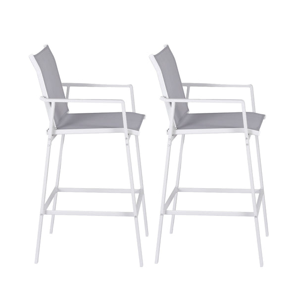 Gardeon 2PC Outdoor Bar Stools Dining Chairs Patio Furniture Garden Steel Textilene White Awezingly