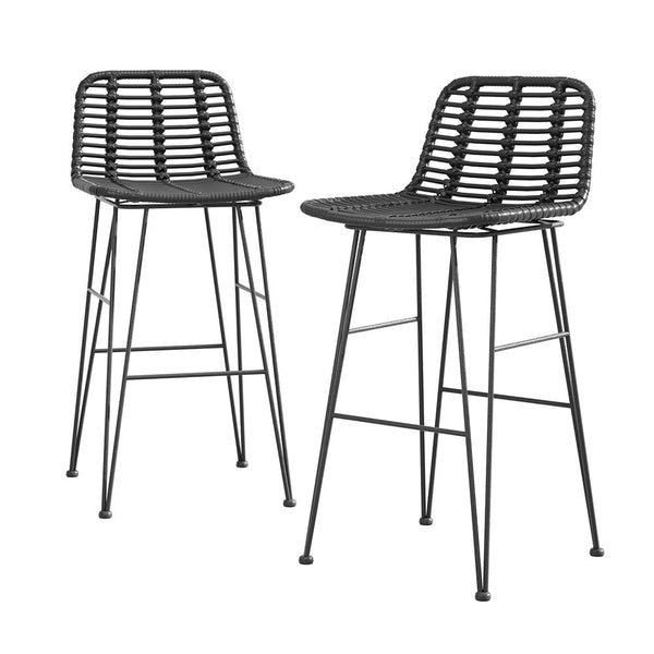 Gardeon 2 Piece Outdoor Bar Stools Wicker Dining Rattan Chair Black Gardeon