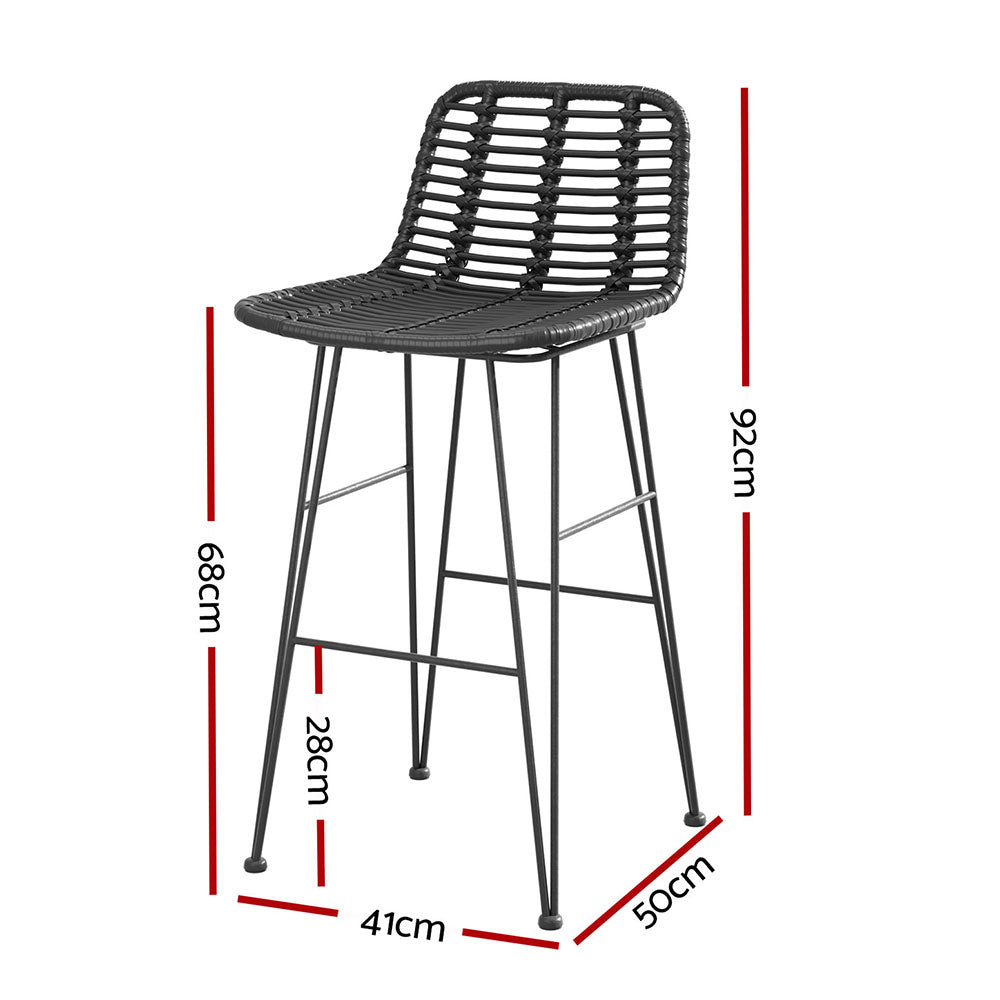 Gardeon 2 Piece Outdoor Bar Stools Wicker Dining Rattan Chair Black Gardeon