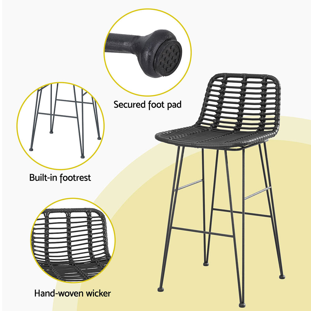Gardeon 2 Piece Outdoor Bar Stools Wicker Dining Rattan Chair Black Gardeon