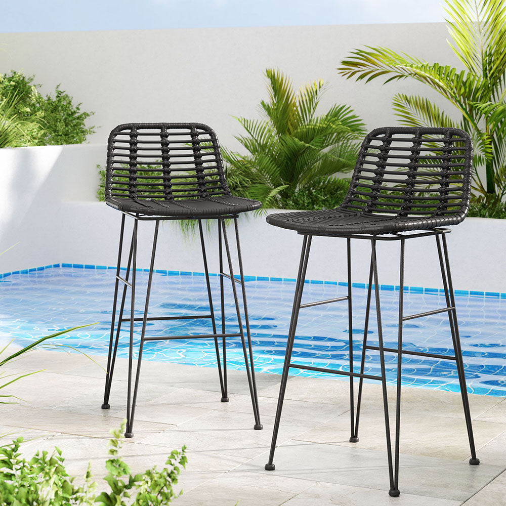Gardeon 2 Piece Outdoor Bar Stools Wicker Dining Rattan Chair Black Gardeon