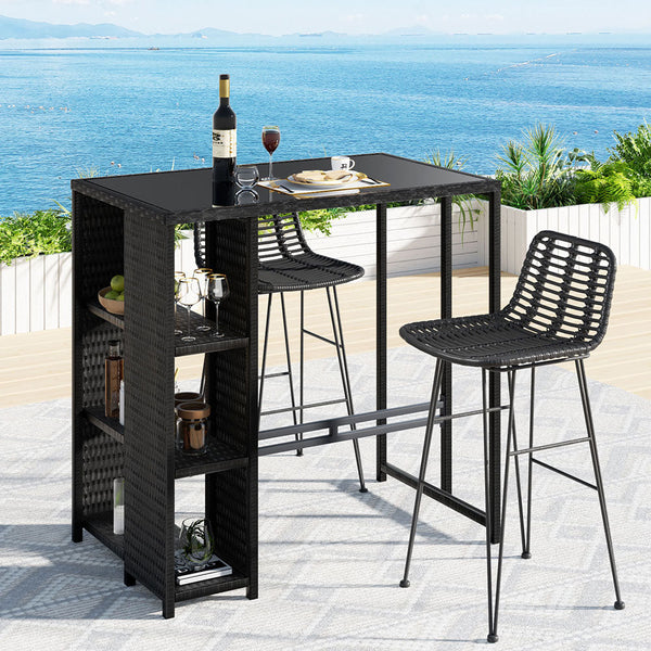 Gardeon Outdoor Bar Set Patio Furniture Dining Chairs Table and Chairs Wicker Does Not Apply