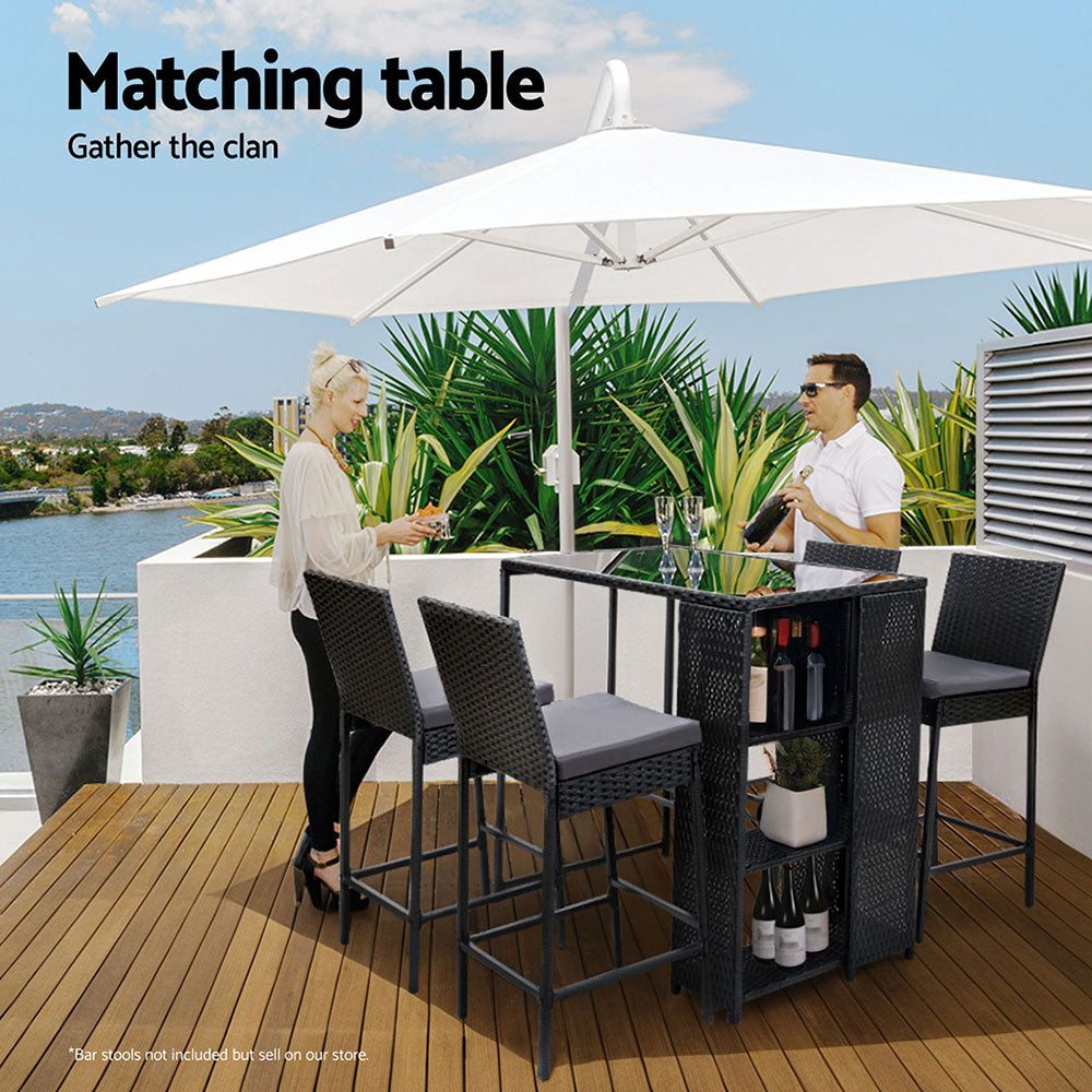 Gardeon Outdoor Bar Table Wicker Dining Bistro Glass Desk Steel Patio Furniture Black Gardeon